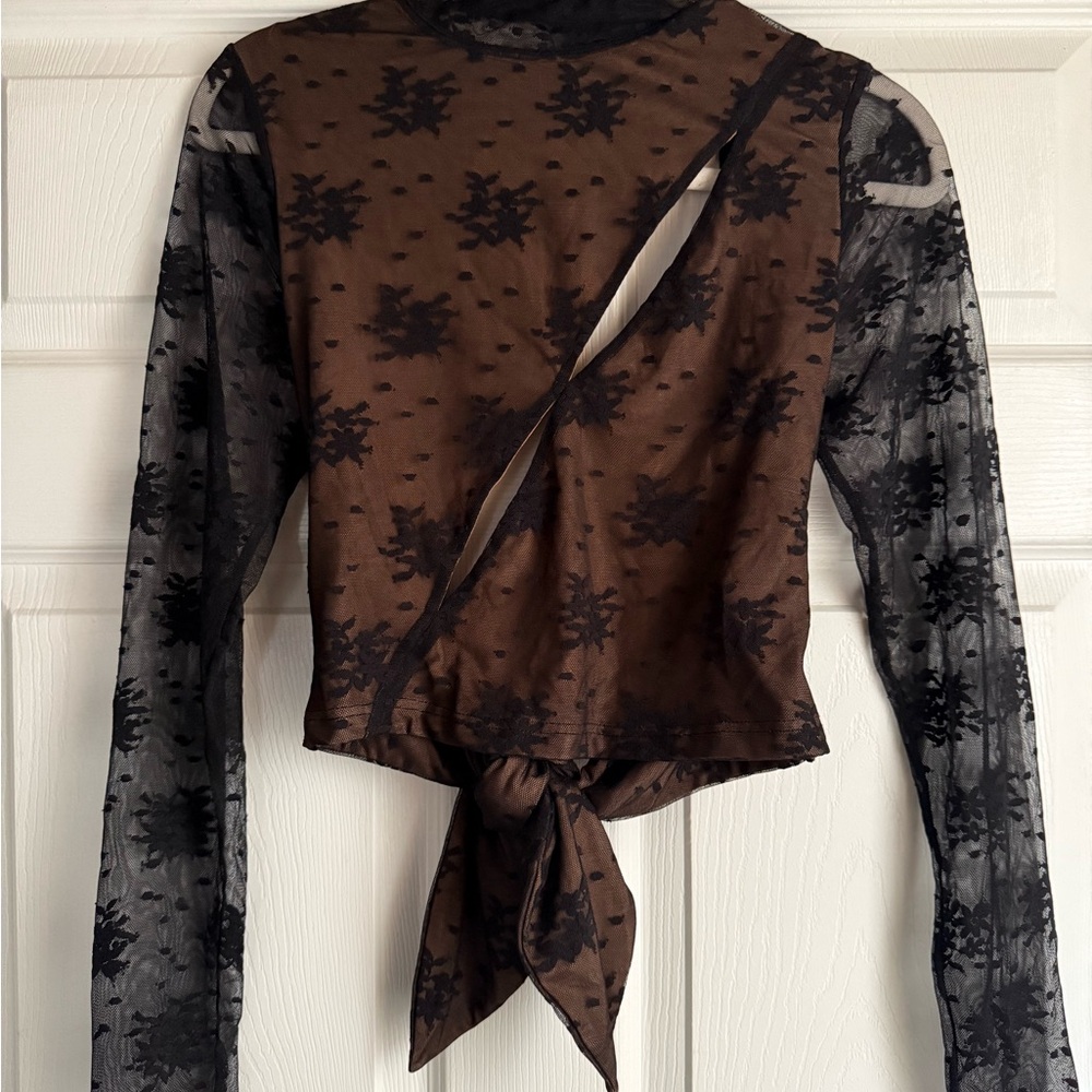 Tiger Mist Natalya Top - Black Lace Long Sleeve w/ Cutouts